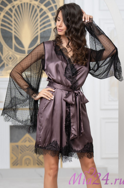 Халат женский короткий шелковый Mia-Amore "Windsor" 3883 баклажан Халат женский короткий шелковый Mia-Amore "Windsor" 3883 баклажан