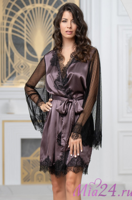 Халат женский короткий шелковый Mia-Amore "Windsor" 3883 баклажан Халат женский короткий шелковый Mia-Amore "Windsor" 3883 баклажан