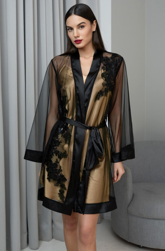 Халат женский прозрачный Mia-Amore "Jardin" 4023 черный