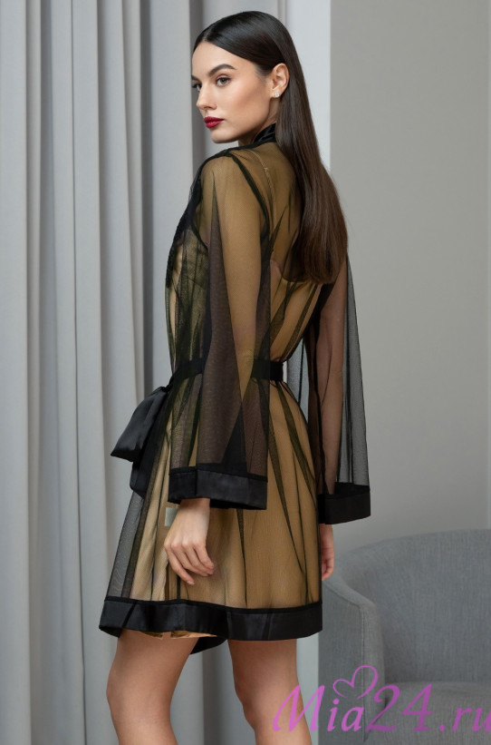 Халат женский прозрачный Mia-Amore "Jardin" 4023 черный