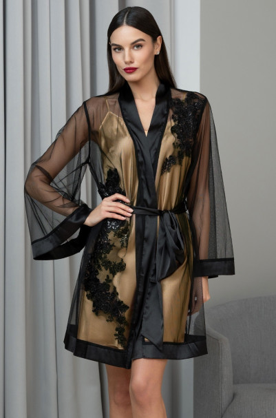 Халат женский прозрачный Mia-Amore "Jardin" 4023 черный