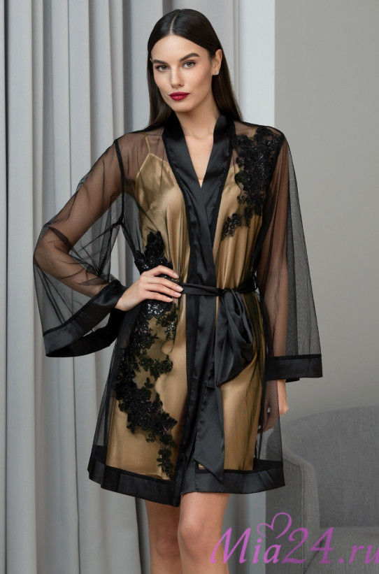 Халат женский прозрачный Mia-Amore "Jardin" 4023 черный