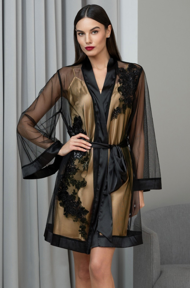 Халат женский прозрачный Mia-Amore "Jardin" 4023 черный