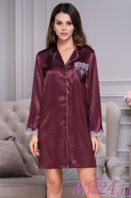 Халат женский шелковый на пуговицах Mia-Amore "Laura" 3297 бордо Халат женский шелковый на пуговицах Mia-Amore "Laura" 3297 бордо