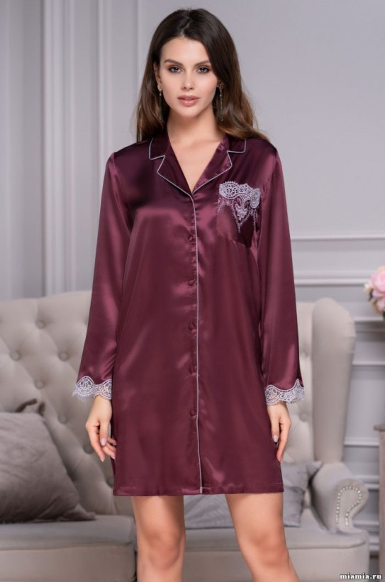 Халат женский шелковый на пуговицах Mia-Amore "Laura" 3297 бордо