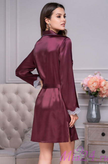 Халат женский шелковый на пуговицах Mia-Amore "Laura" 3297 бордо Халат женский шелковый на пуговицах Mia-Amore "Laura" 3297 бордо
