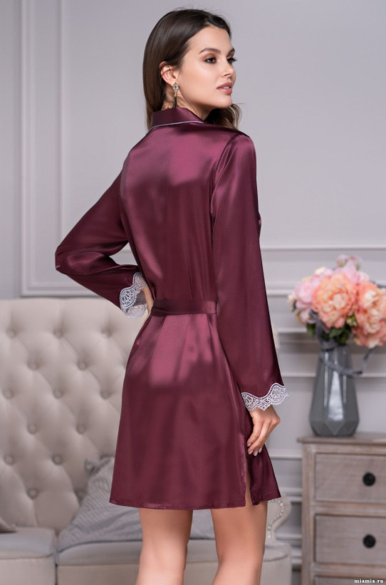 Халат женский шелковый на пуговицах Mia-Amore "Laura" 3297 бордо