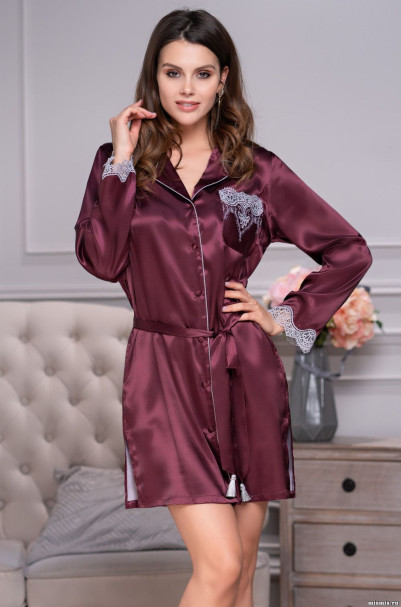 Халат женский шелковый на пуговицах Mia-Amore "Laura" 3297 бордо