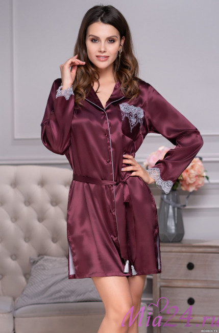 Халат женский шелковый на пуговицах Mia-Amore "Laura" 3297 бордо Халат женский шелковый на пуговицах Mia-Amore "Laura" 3297 бордо