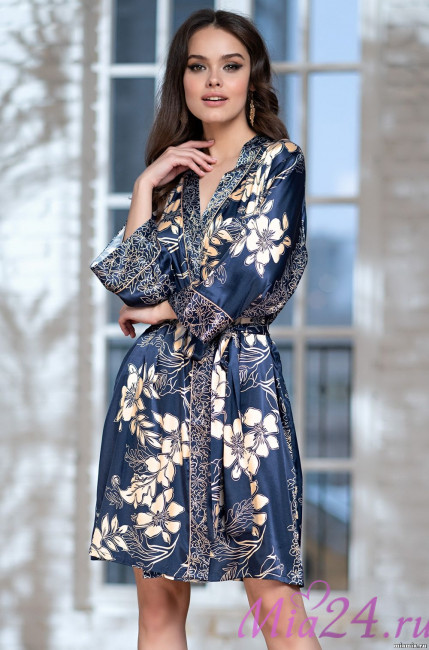 Халат женский короткий Mia-Amore "Blue-Marine" 8443