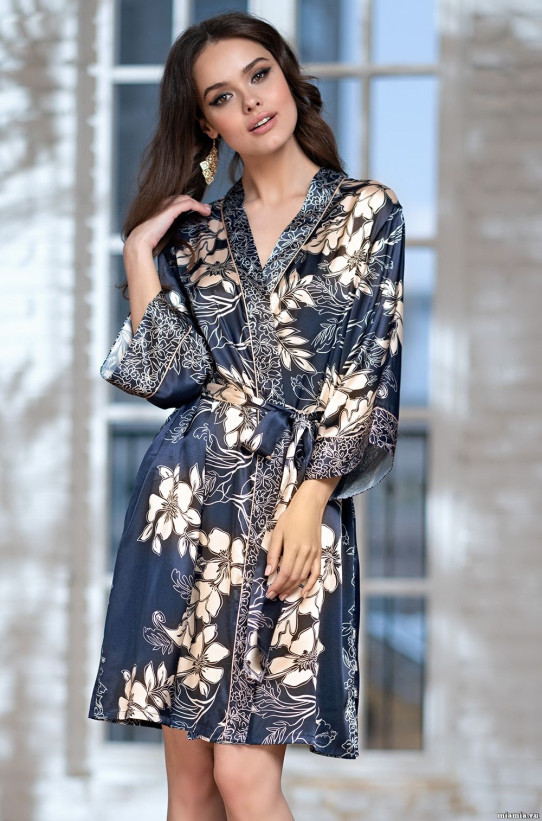 Халат женский короткий Mia-Amore "Blue-Marine" 8443