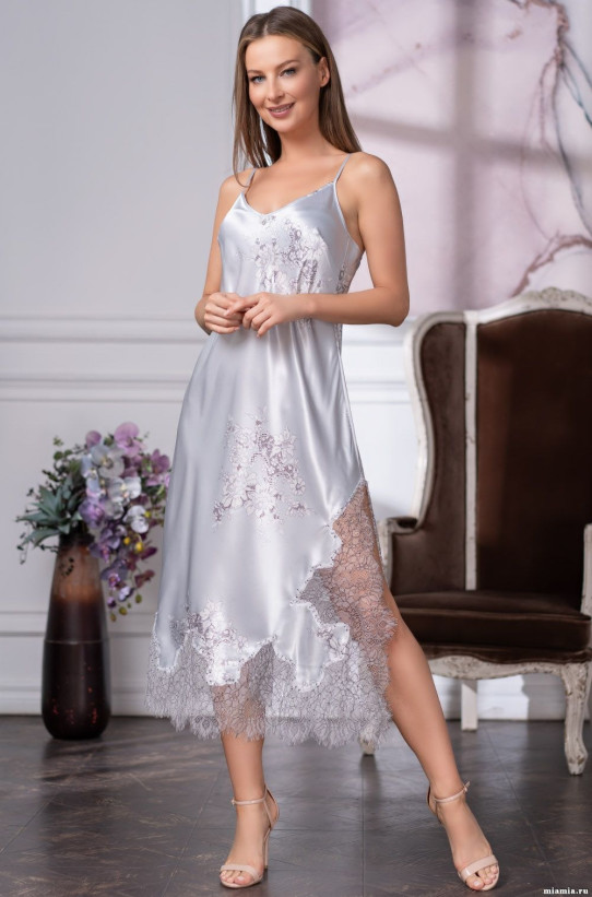 Сорочка длинная шелковая с кружевом Mia Amore "Kelly" 3578