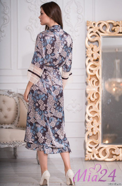 Халат длинный женский шелковый Mia-Amore "Linda" 3289 антрацит