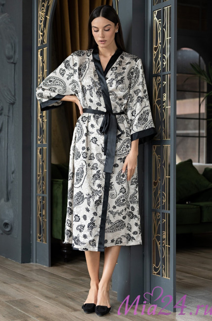 Халат женский длинный из жаккарда Mia-Amore "Perseya" 7987 молочный