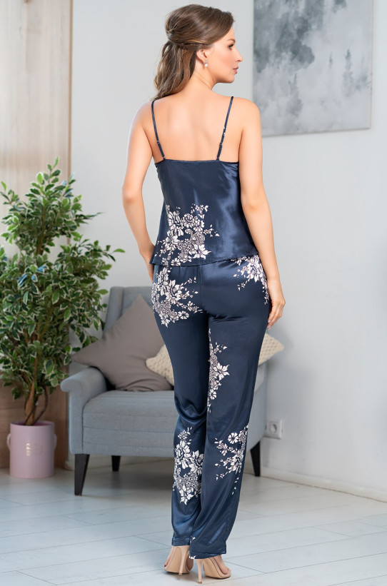 Комплект-тройка шелковый с кружевом Mia Amore "Alexandria" 3575 синий