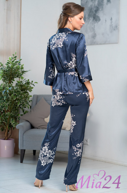 Комплект-тройка шелковый с кружевом Mia Amore "Alexandria" 3575 синий