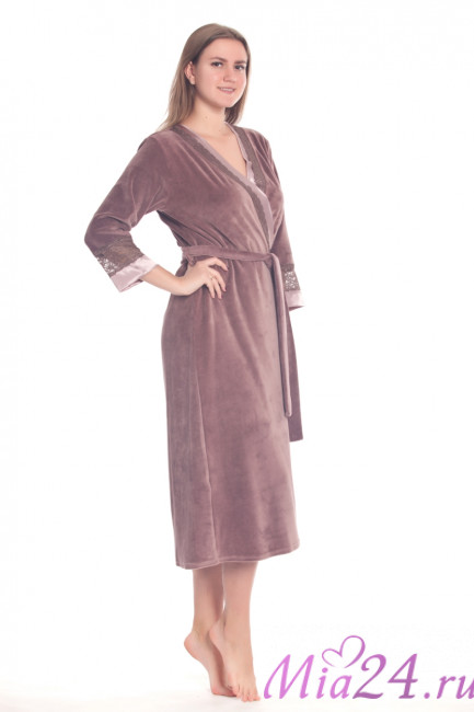 Халат велюровый женский Весталия 3774 кофейный Халат велюровый женский Весталия 3774 кофейный