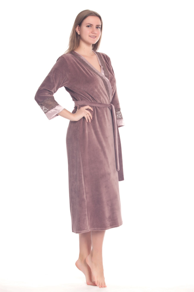 Халат велюровый женский Весталия 3774 кофейный