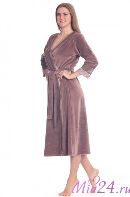 Халат велюровый женский Весталия 3774 кофейный Халат велюровый женский Весталия 3774 кофейный