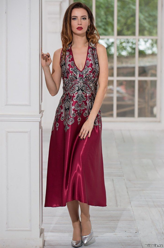 Сорочка длинная шелковая Mia-Amore "Justin" 3148 бордовый
