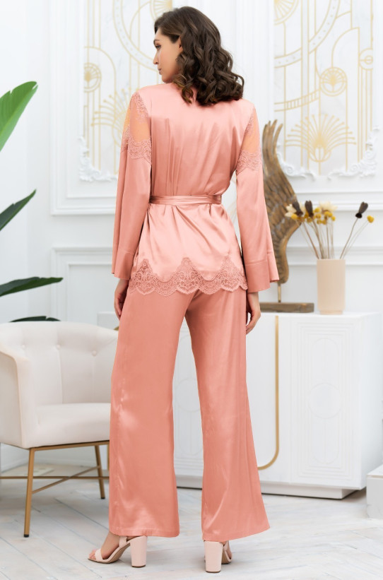 Комплект-тройка женский Aurelia 3896 'Mia-Amore' - шелковый, с жакетом, брюками и бралетт, чайная роза