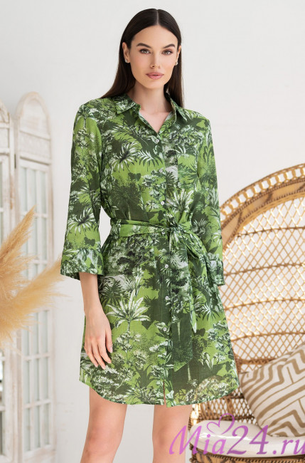 Короткая женская рубашка на пуговицах из хлопка со льном Mia-Amore "Cruise" 5237