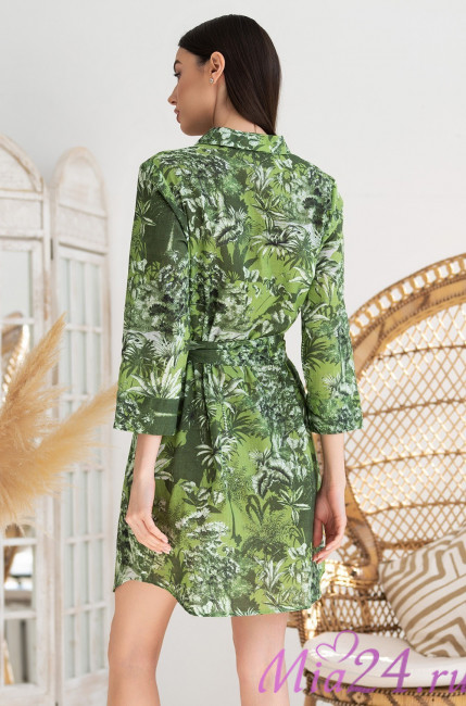 Короткая женская рубашка на пуговицах из хлопка со льном Mia-Amore "Cruise" 5237