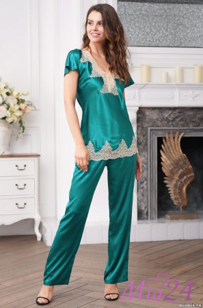 Комплект домашний шелковый с кружевом Mia-Amore "Marilin Deluxe" 3446 изумруд
