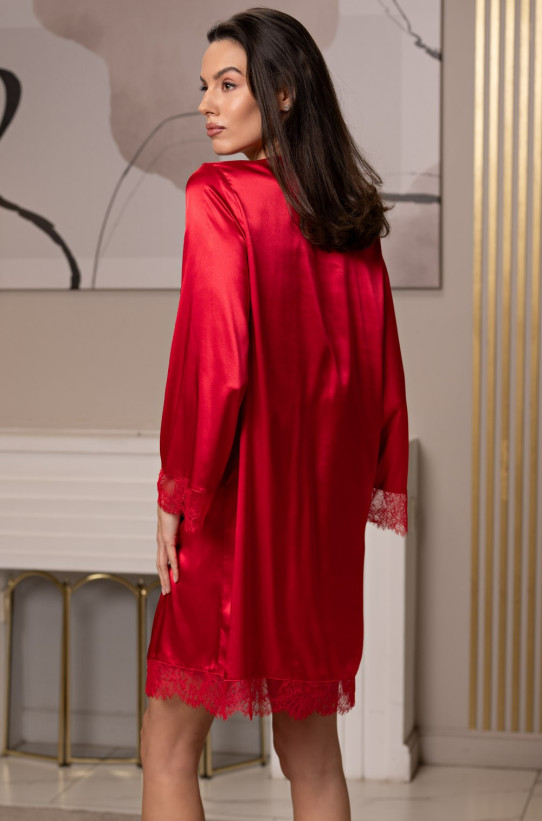 Халат-рубашка короткий женский Beatris 4505 'Mia-Amore' - красный, шелковый, на пуговицах 