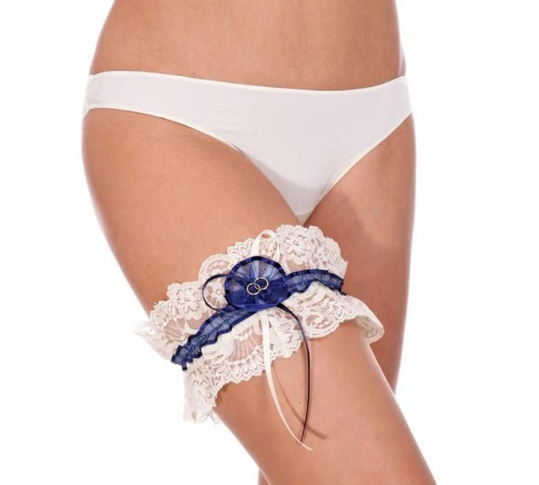 Кружевная подвязка Sielei "Basic Lace" 1905 белый с синим