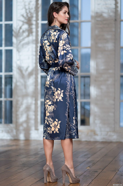 Халат женский длинный на пуговицах Mia-Amore "Blue-Marine" 8449