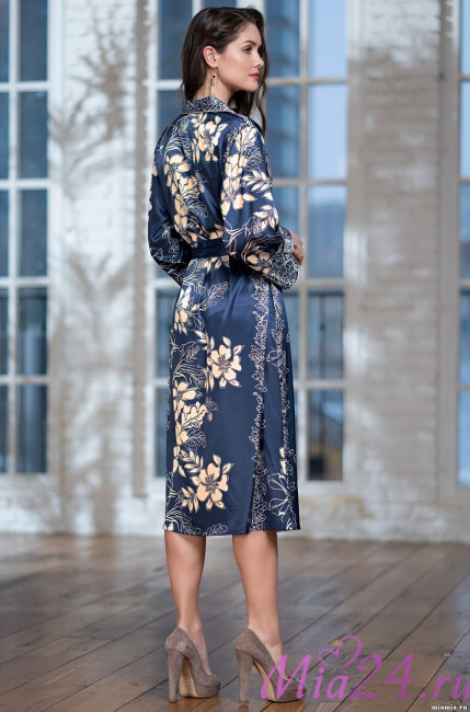 Халат женский длинный на пуговицах Mia-Amore "Blue-Marine" 8449