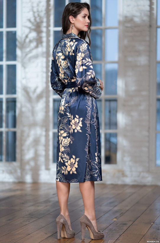 Халат женский длинный на пуговицах Mia-Amore "Blue-Marine" 8449