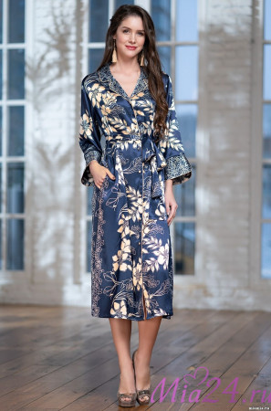 Халат женский длинный на пуговицах Mia-Amore "Blue-Marine" 8449 Халат женский длинный на пуговицах Mia-Amore "Blue-Marine" 8449