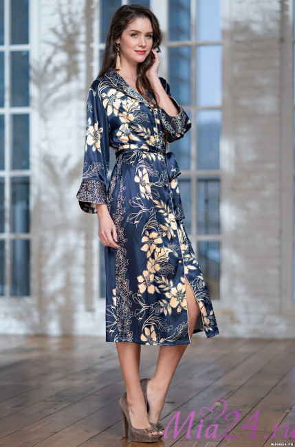 Халат женский длинный на пуговицах Mia-Amore "Blue-Marine" 8449