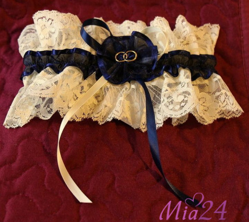 Кружевная подвязка Sielei "Basic Lace" 1905 шампань с синим