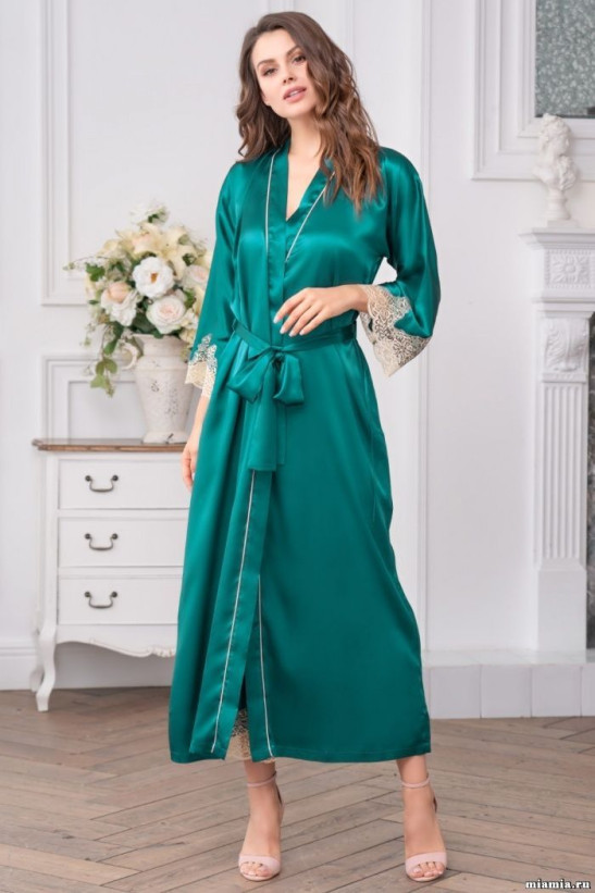 Халат длинный шелковый Mia-Amore "Marilin Deluxe" 3449 изумруд