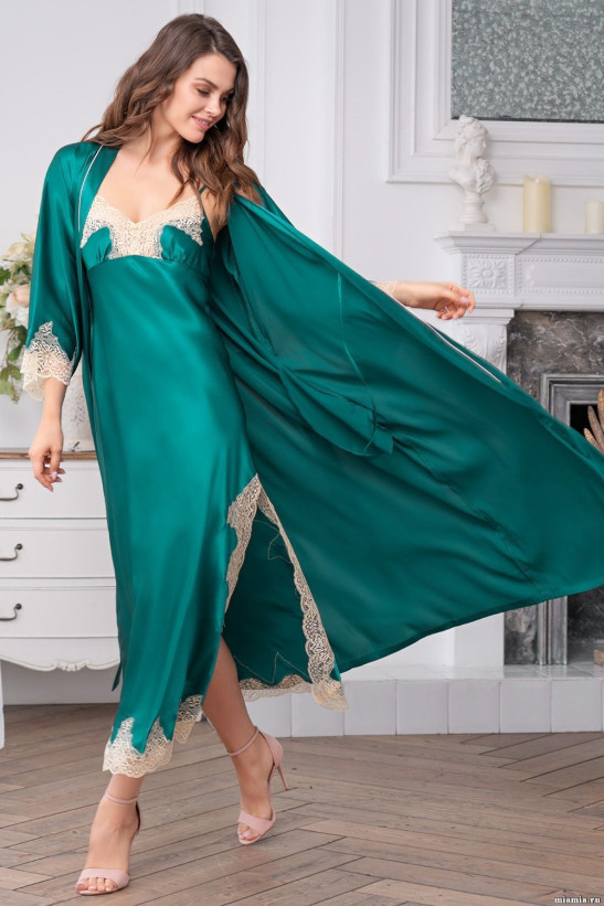 Халат длинный шелковый Mia-Amore "Marilin Deluxe" 3449 изумруд