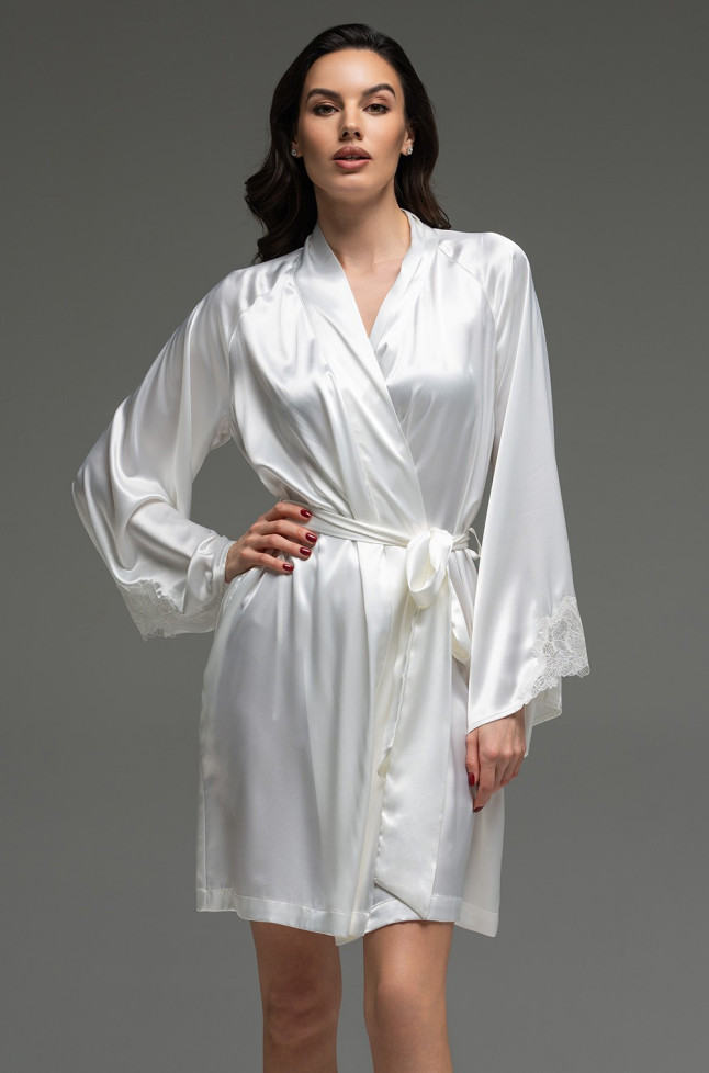 Халат короткий запашной женский Lilirose 4593 'Mia-Amore' - шелковый, белый