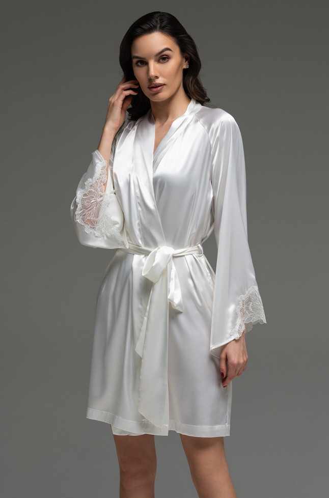 Халат короткий запашной женский Lilirose 4593 'Mia-Amore' - шелковый, белый