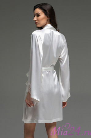 Халат короткий запашной женский Lilirose 4593 'Mia-Amore' - шелковый, белый Халат короткий запашной женский Lilirose 4593 'Mia-Amore' - шелковый, белый