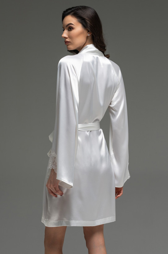 Халат короткий запашной женский Lilirose 4593 'Mia-Amore' - шелковый, белый