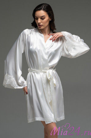 Халат короткий запашной женский Lilirose 4593 'Mia-Amore' - шелковый, белый Халат короткий запашной женский Lilirose 4593 'Mia-Amore' - шелковый, белый