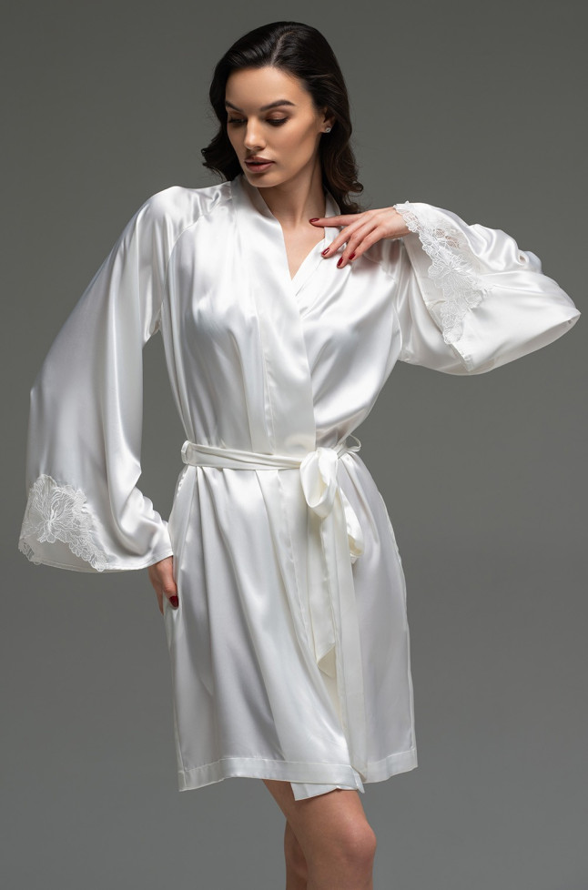 Халат короткий запашной женский Lilirose 4593 'Mia-Amore' - шелковый, белый