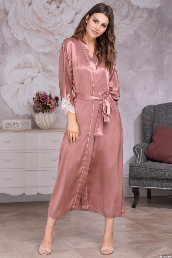Халат длинный шелковый Mia-Amore "Marilin Deluxe" 3449 розовый