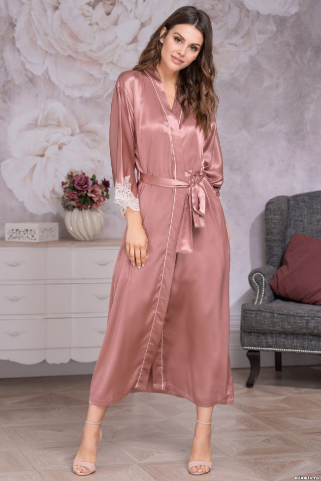 Халат длинный шелковый Mia-Amore "Marilin Deluxe" 3449 розовый