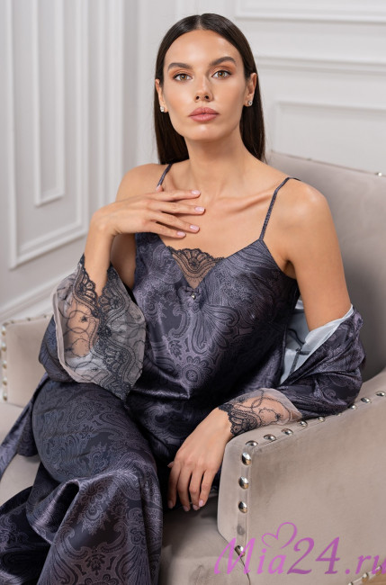 Комплект-тройка домашний шелковый Mia-Amore "Aletta" 4445 антрацит Комплект-тройка домашний шелковый Mia-Amore "Aletta" 4445 антрацит