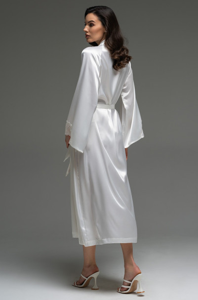 Халат длинный запашной женский Lilirose 4599 'Mia-Amore' - белый, шелковый, с кружевом  
