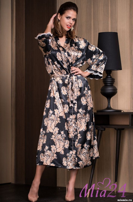 Халат длинный шелковый Mia-Amore "Golden Flower" 3309