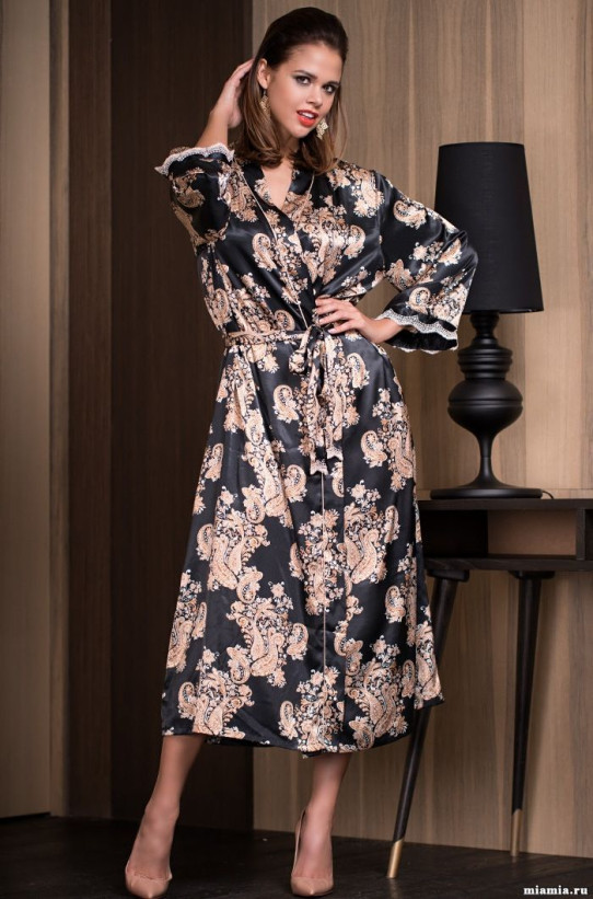 Халат длинный шелковый Mia-Amore "Golden Flower" 3309